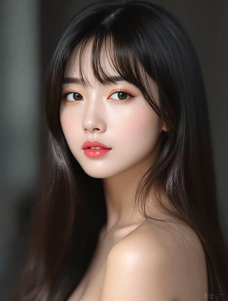 Long Straight Hair with Soft Bangs — Korean women's hairstyle