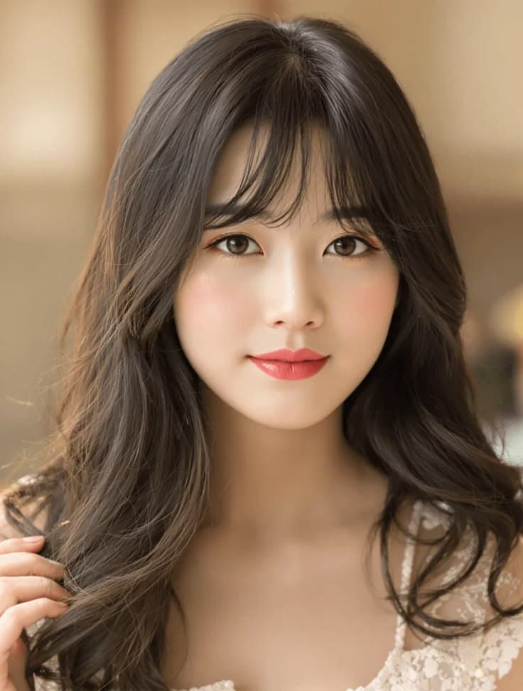 Long Waves with Curtain Bangs — Korean women's hairstyle