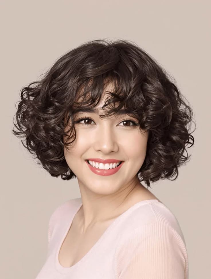 Short Curly Bob with Bangs — Korean women's hairstyle