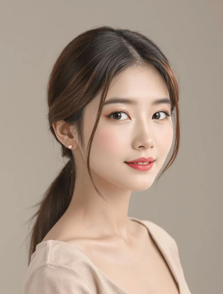 Sleek Low Ponytail with Face-Framing Strands — Korean women's hairstyle
