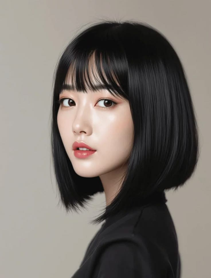 sleek Bob with Wispy Bangs — Korean women's hairstyle